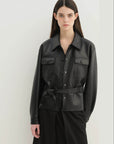 Letrans Women's Cropped Belted Leather Safari Jacket “Twilight Knight”Firelady Fur