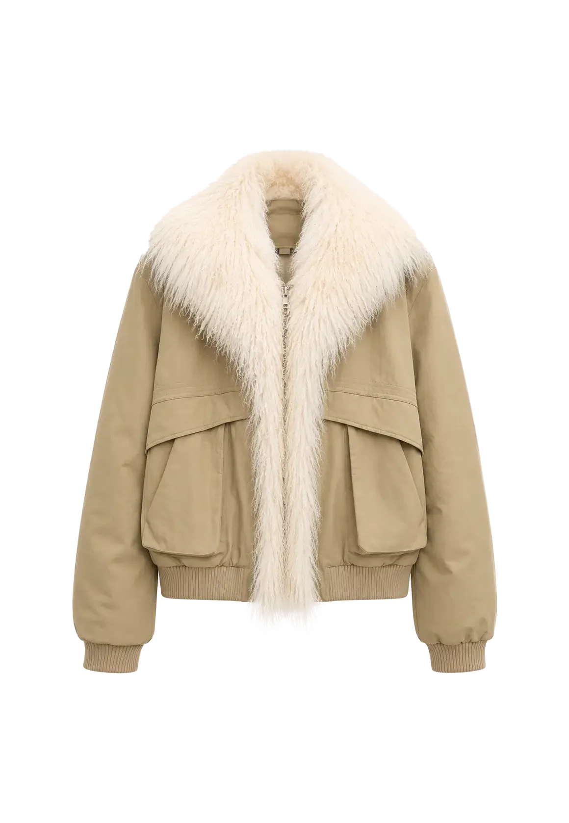 Fireladyfur Winter is Coming khaki detachable fur collar down parka front product image