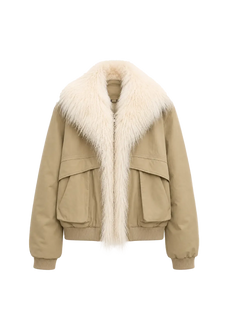 Fireladyfur Winter is Coming khaki detachable fur collar down parka front product image
