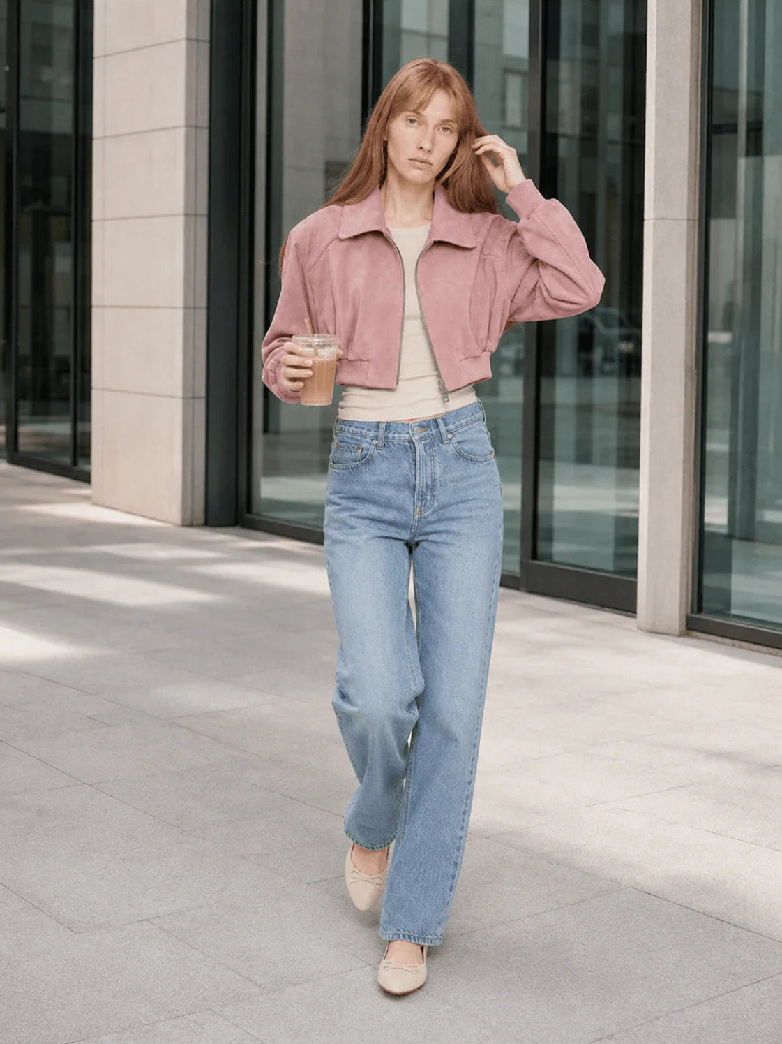 Witch Game leather pink suede jacket outdoor look