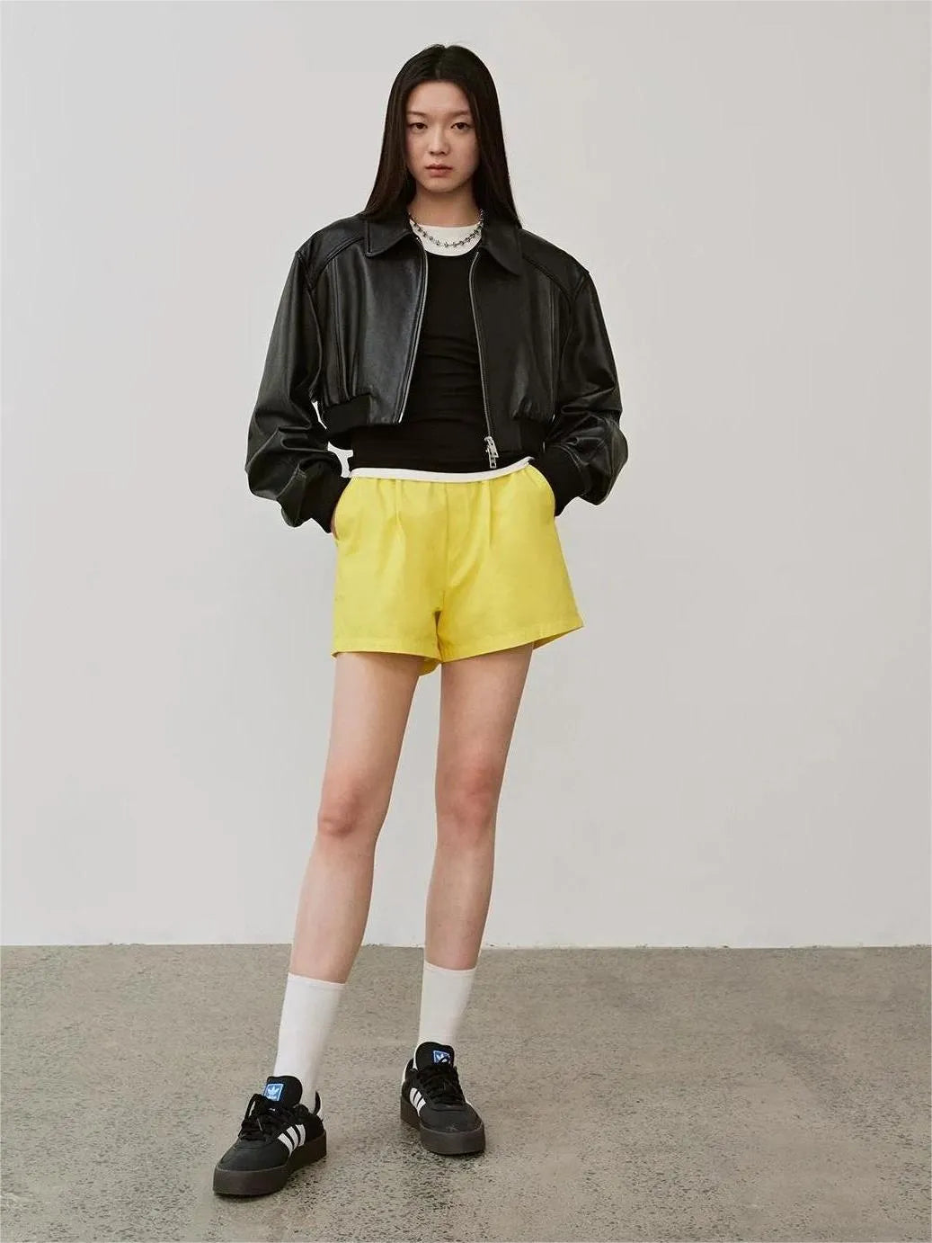 Firelady Fur Vintage Washed Leather Bomber Jacket | Versatile Stand-Collar Design "Witch Game"