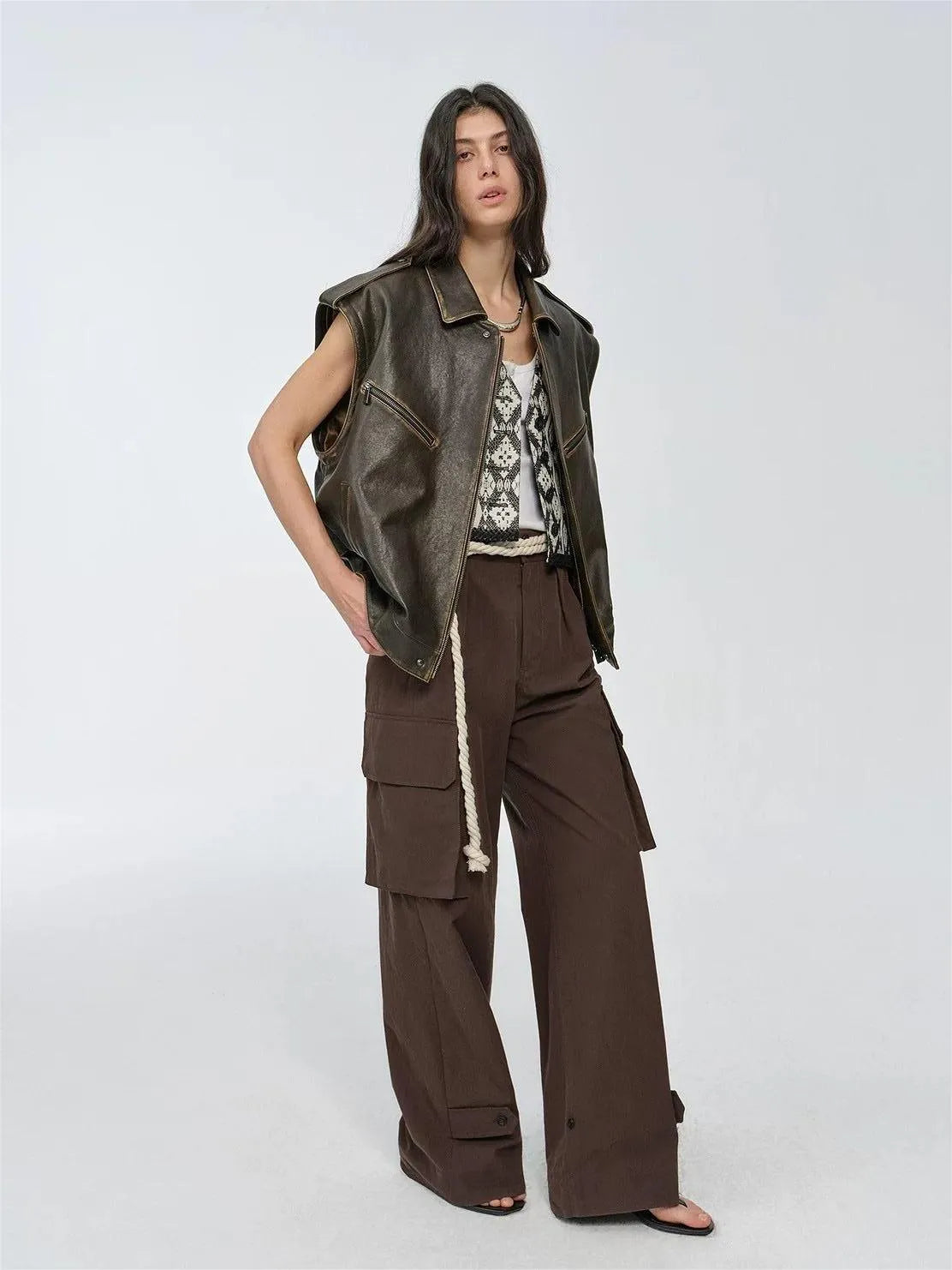 Fireladyfur Women's Two-Way Genuine Leather Jacket with Removable Sleeves"Barn Feelings"