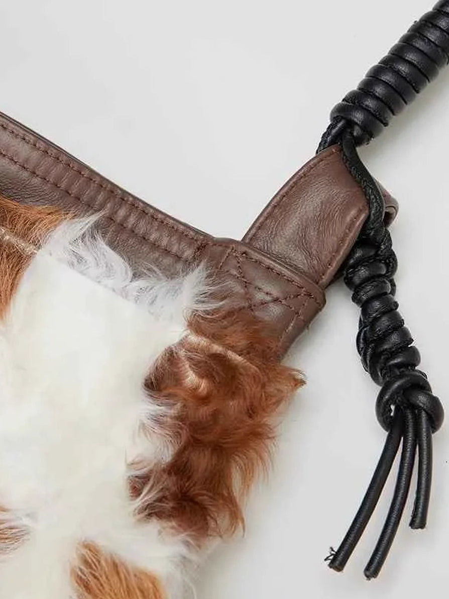 Women's checkerboard fur shoulder bag in Splicing Color – product and material detail | Firelady Fur