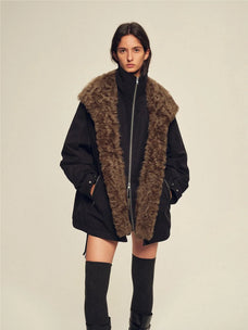 Firelady Fur The Wizard of Oz meteorite black detachable Toscana shearling lined parka front model view