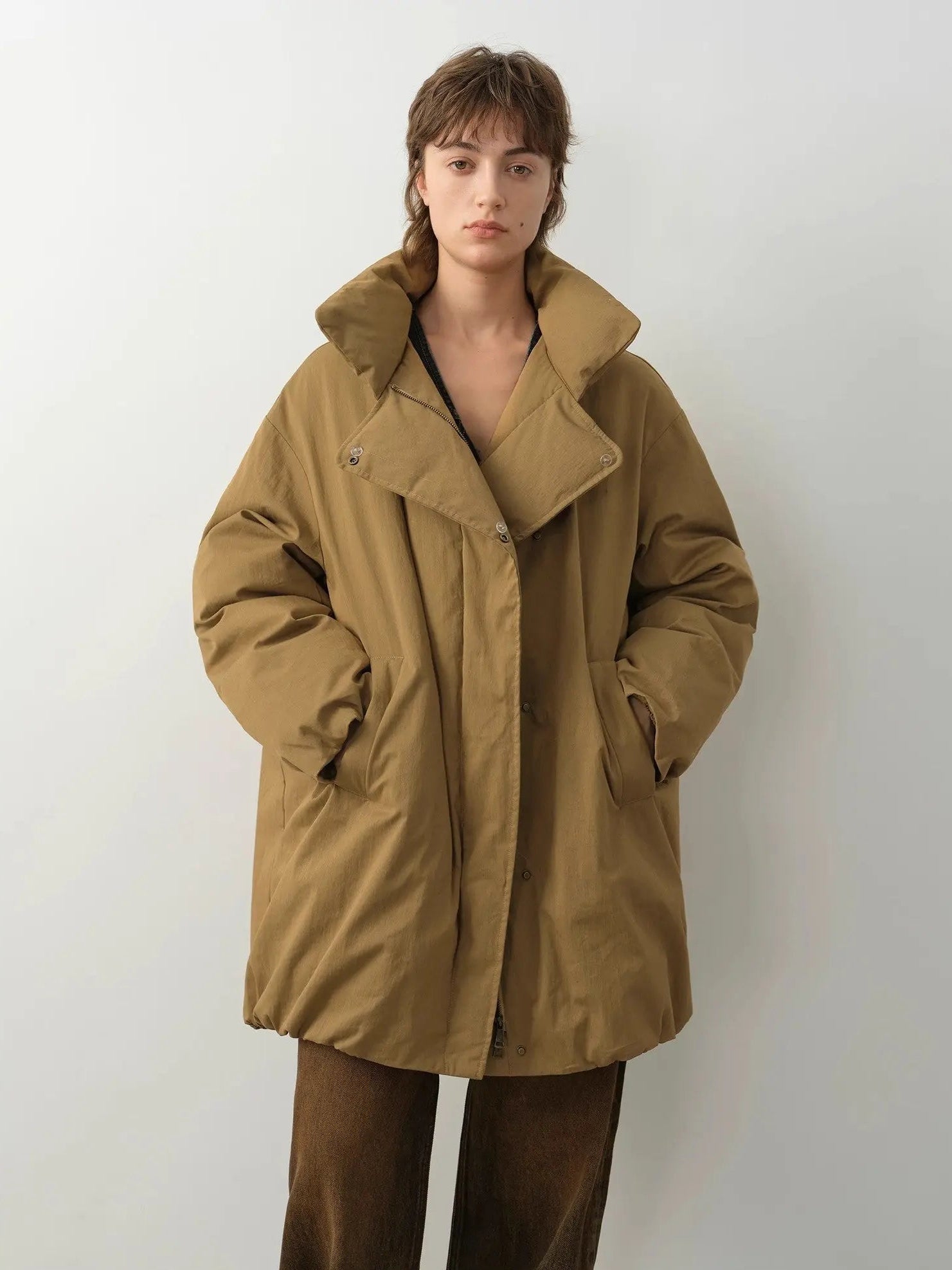Fireladyfur Modern Introduction women's Khaki Sheepskin goose down parka close front view