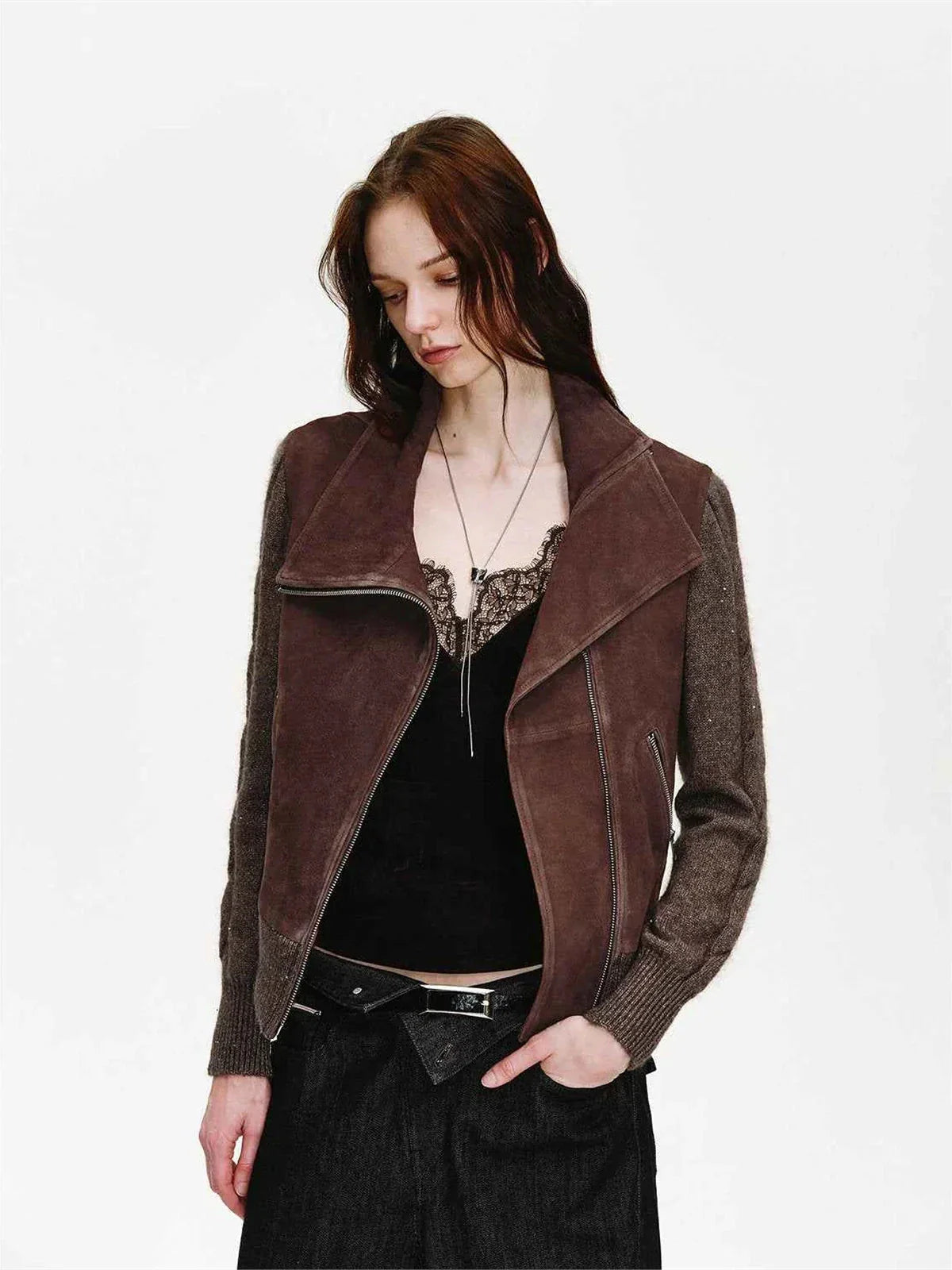 Nishino Twilight Italian sheepskin jacket - Reddish Brown front view