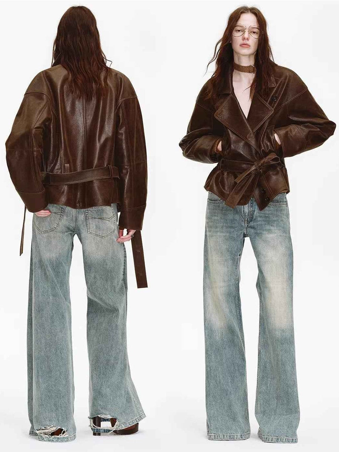 Firelady Fur Women's Waxed Sheepskin Biker Coat - Belted Asymmetric Lapel "Peninsula Black Tea" - variant_title