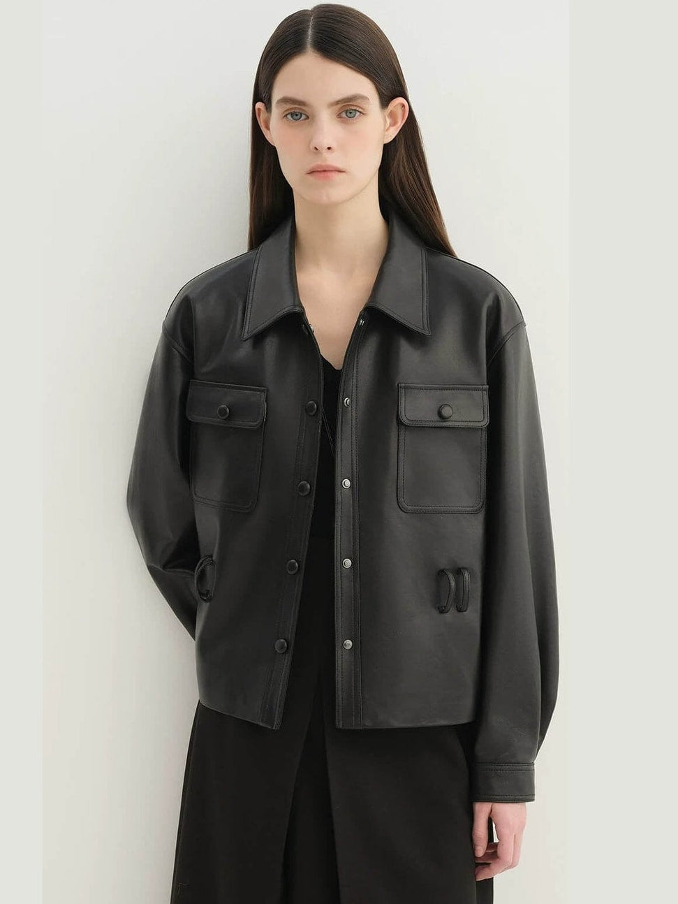 Letrans Women's Cropped Belted Leather Safari Jacket “Twilight Knight”Firelady Fur