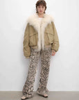 Khaki Fireladyfur Winter is Coming waterproof down jacket full body model view