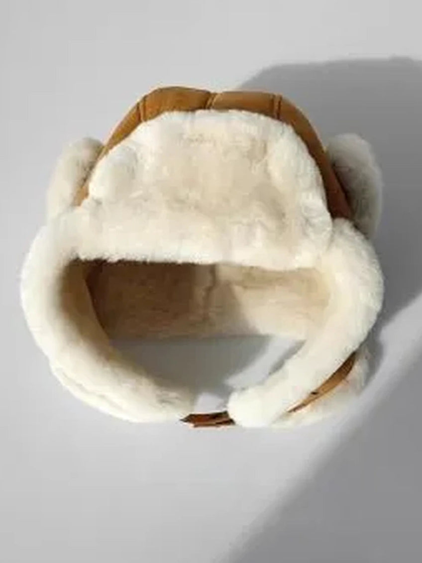 Unisex Merino wool and suede aviator hat in Dark Brown – product and material detail | Firelady Fur