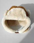 Unisex Merino wool and suede aviator hat in Dark Brown – product and material detail | Firelady Fur