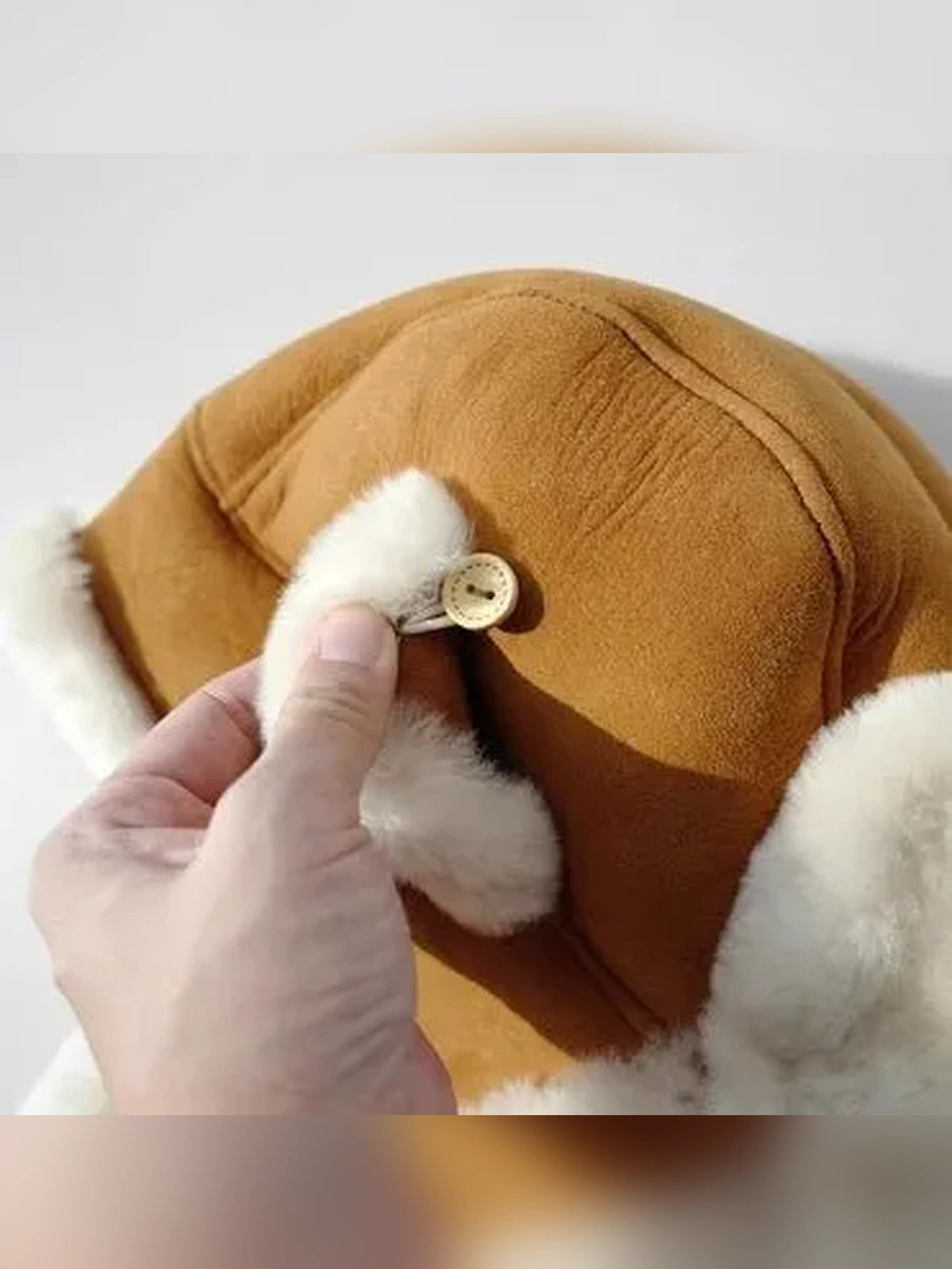 Unisex Merino wool and suede aviator hat in Dark Brown – product and material detail | Firelady Fur