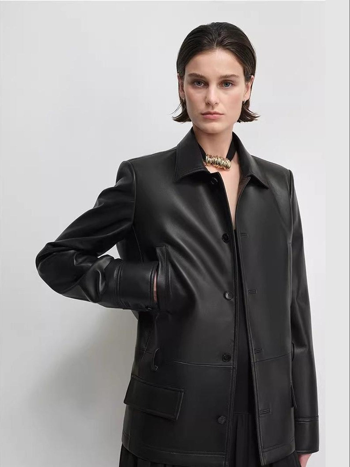 THE ARTM Black Lambskin Leather Jacket - Retro Fitted Suede Coat