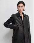 THE ARTM Black Lambskin Leather Jacket - Retro Fitted Suede Coat