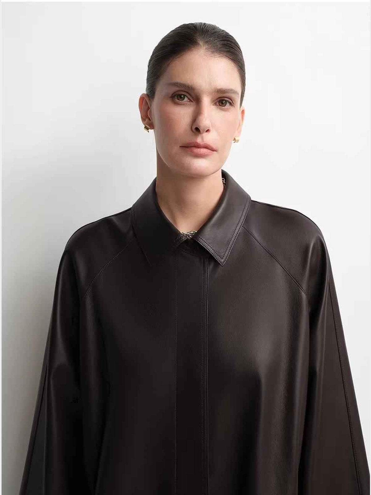 THE ARTM Women's Lambskin Leather Trench Coat - Long A-Line Raglan Sleeve Jacket
