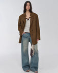 Vintage suede/waxy goatskin leather mid-length suit jacket Bavaria - 07