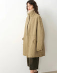 Khaki Sheepskin Fireladyfur Cool Denim workwear style down parka side silhouette view