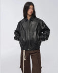 Fashionable Luke black waxed leather jacket front view