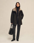 Firelady Fur Ode to the Stars black down parka full-body model view with Tokaj fur collar