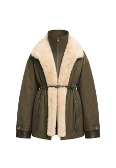 Firelady Fur The Wizard of Oz military green Toscana shearling lined parka jacket cutout