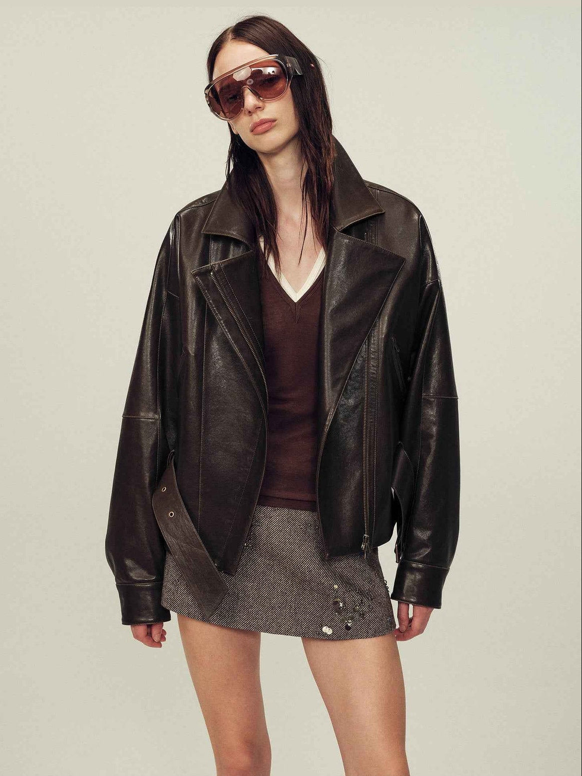 Firelady Fur Women's Two - Tone Waxed Sheepskin Leather Jacket - Belted Lapel Short Coat "Modern Queen" - variant_title
