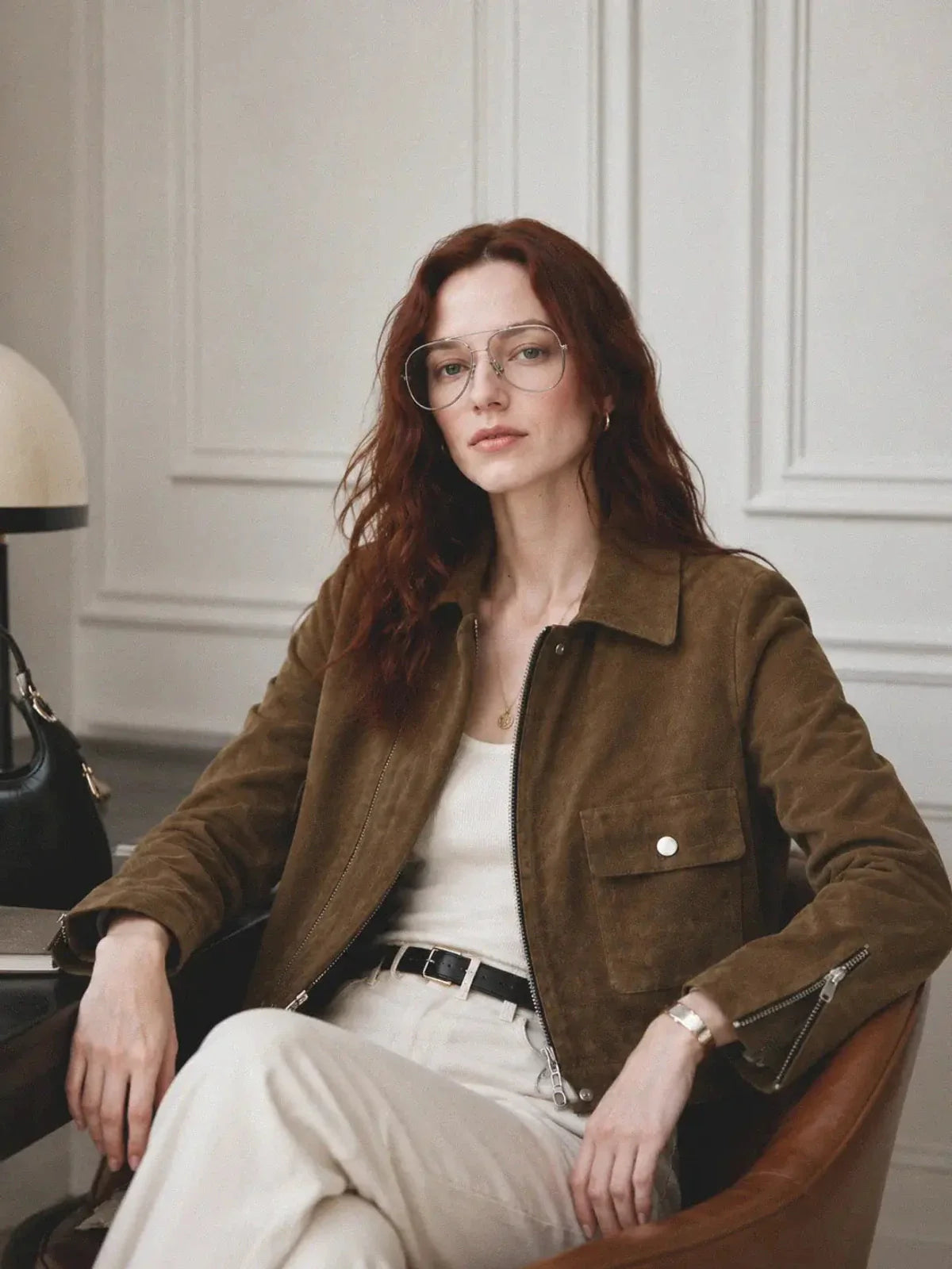 Movie Era suede biker jacket - Brown seated view