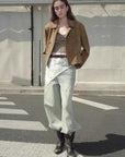 Nth power sand brown suede leather jacket outdoor styling