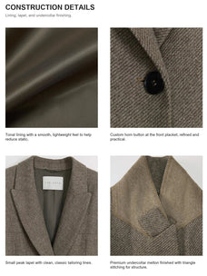 Color-matched lining and peak lapel details on THE ARTM wool coat