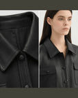 Letrans Women's Cropped Belted Leather Safari Jacket “Twilight Knight”Firelady Fur