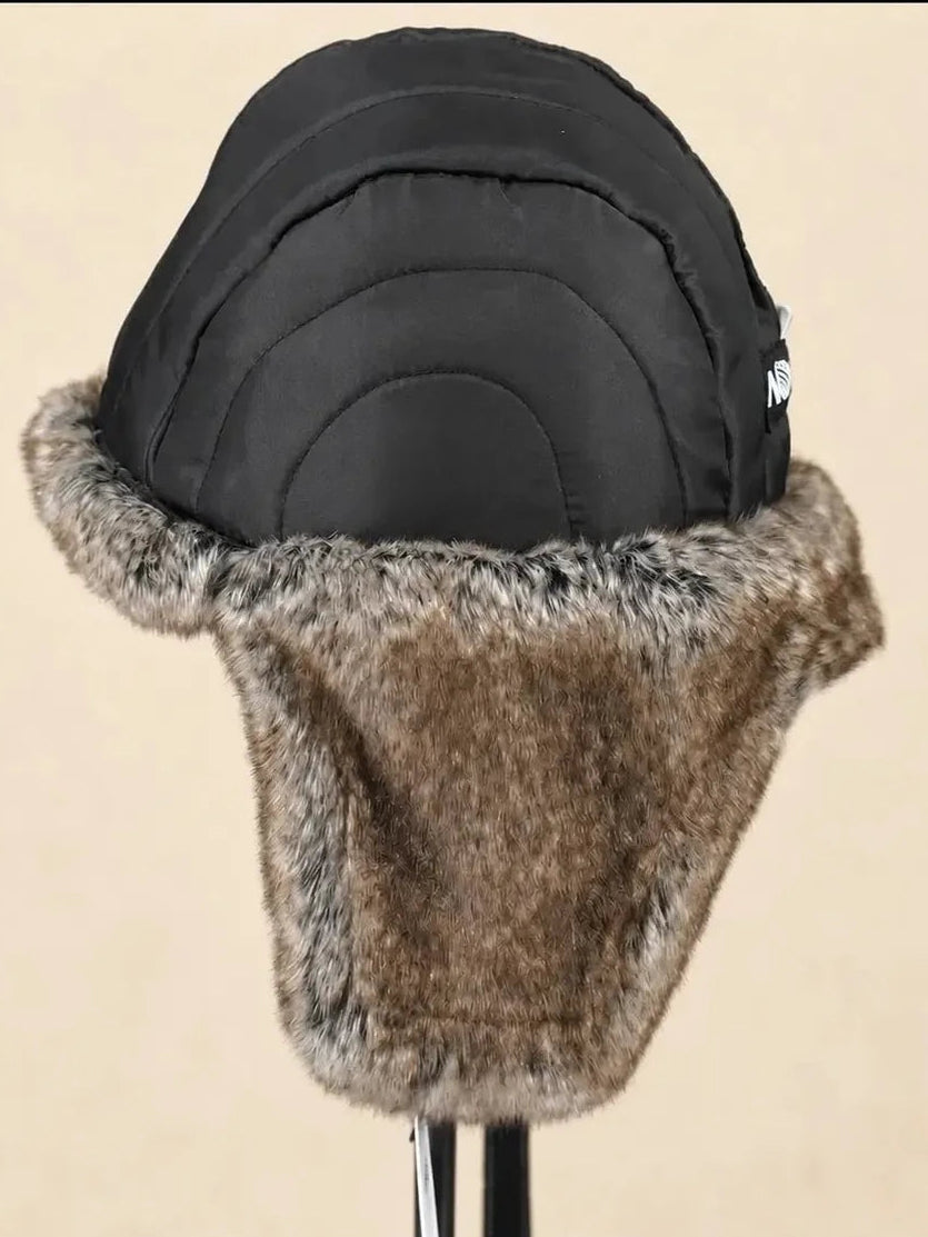 Unisex genuine leather aviator hat with fur lining in Black – product and material detail | Firelady Fur