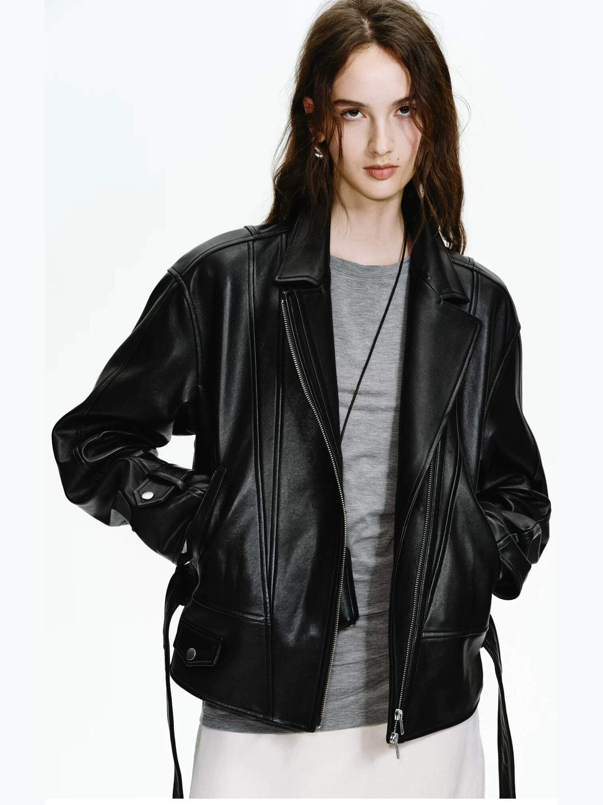 Firelady Fur Women's Vintage Light Waxed Sheepskin Moto Jacket | Adjustable Waist Biker CoatFirelady Fur