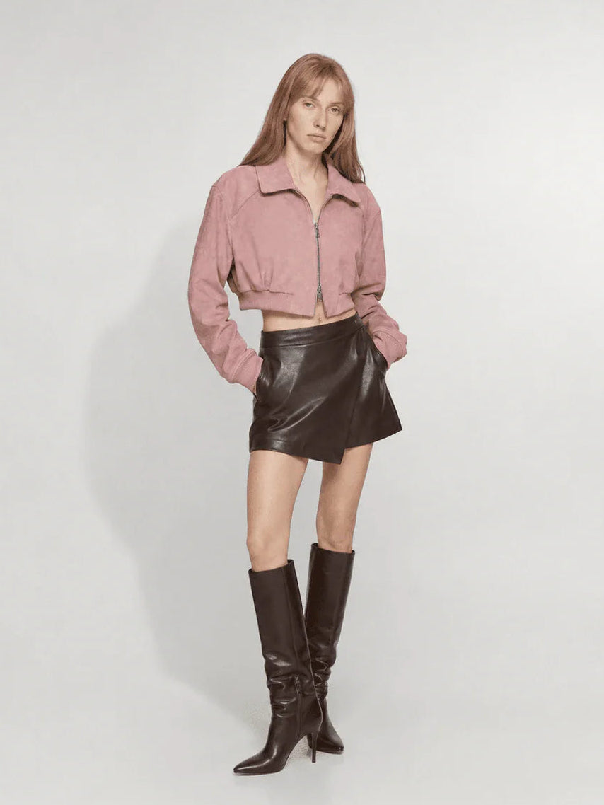Witch Game leather pink suede jacket skirt styling