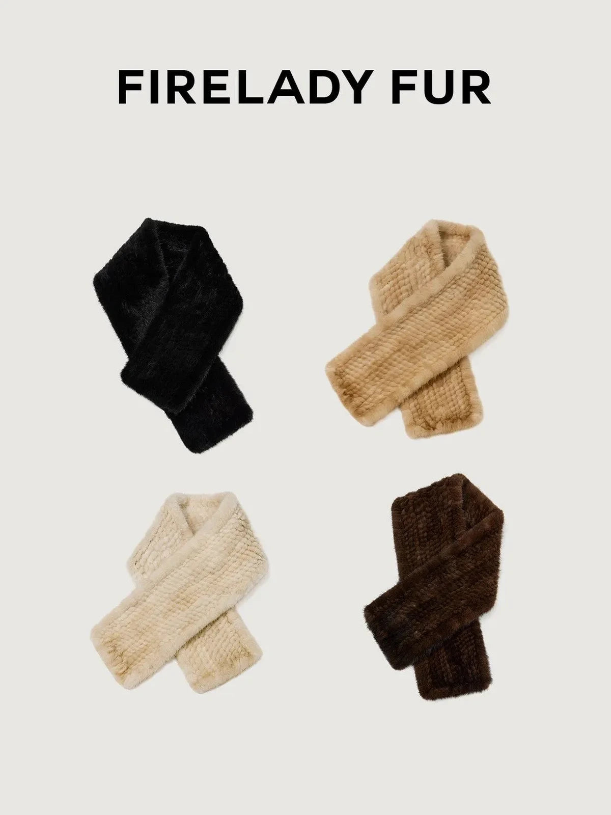 Women's woven mink fur scarf in Four colors – product and material detail | Firelady Fur