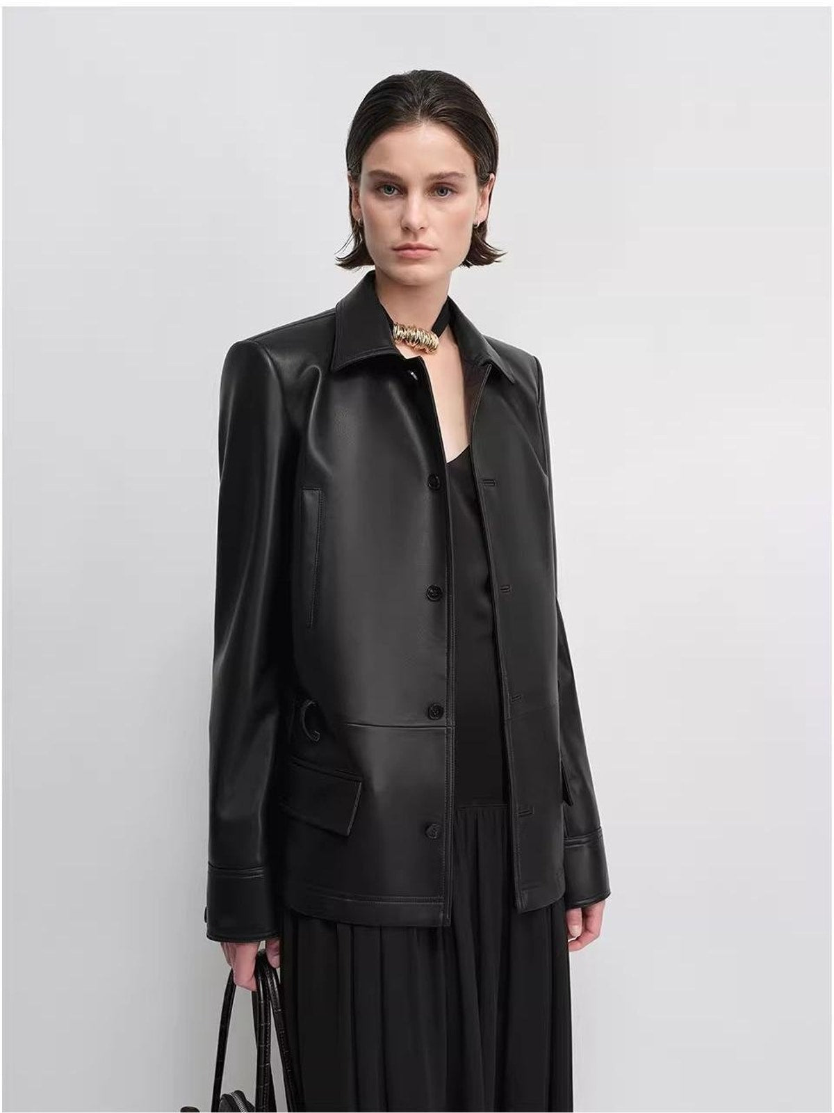 THE ARTM Black Lambskin Leather Jacket - Retro Fitted Suede Coat