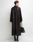 THE ARTM Women's Lambskin Leather Trench Coat - Long A-Line Raglan Sleeve Jacket