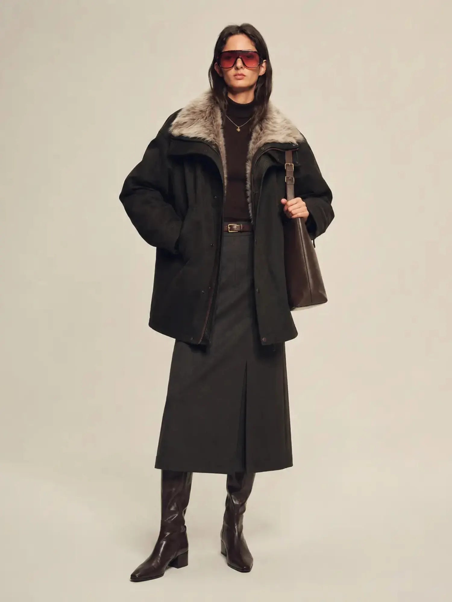 Firelady Fur Ode to the Stars black down parka styled full-body with detachable Tokaj fur collar