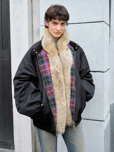 Firelady Fur Urban Warmth women's Black detachable wolf fur collar parka close front view