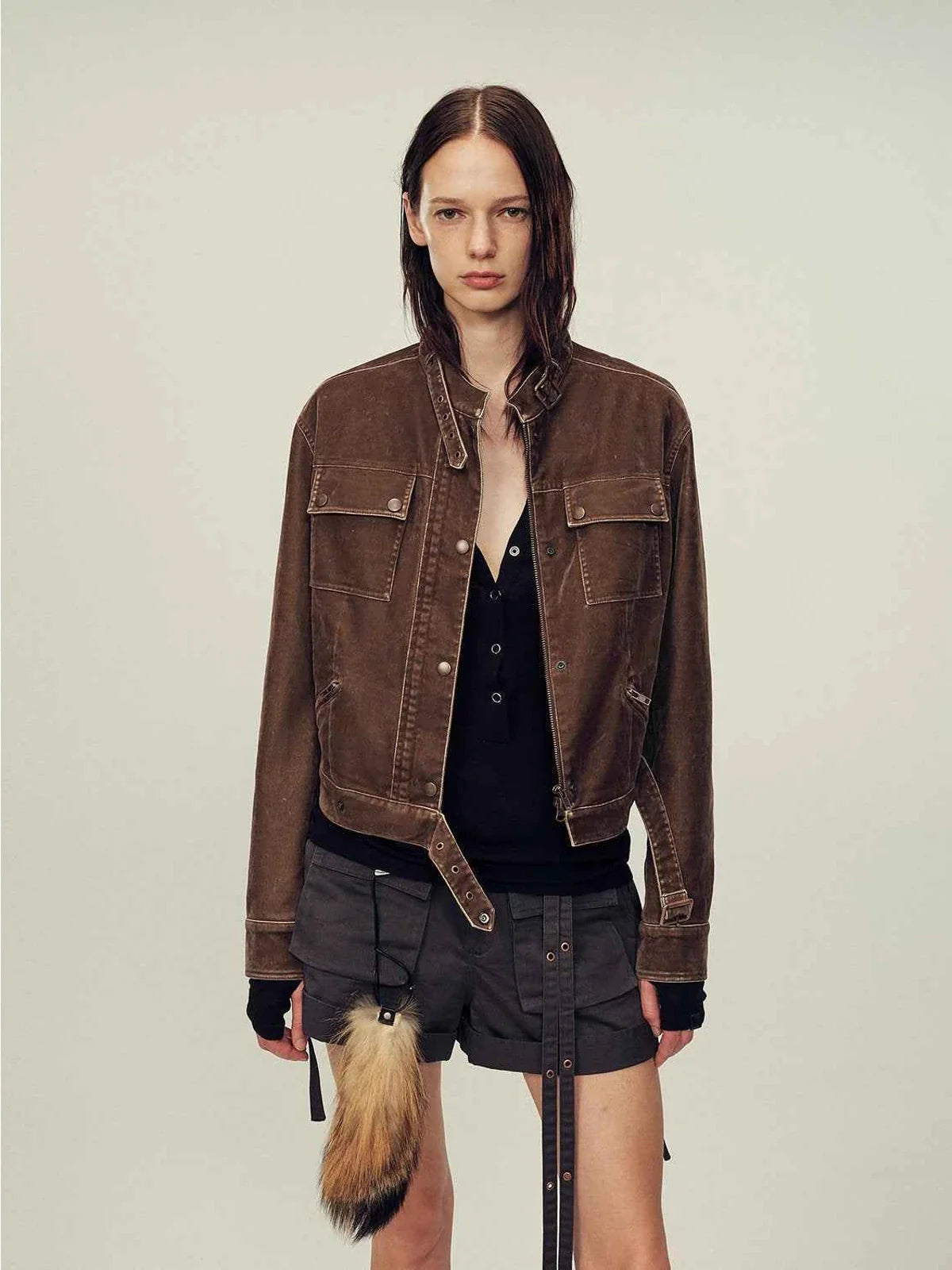 Modern Call vintage workwear jacket - Brown flocked denim