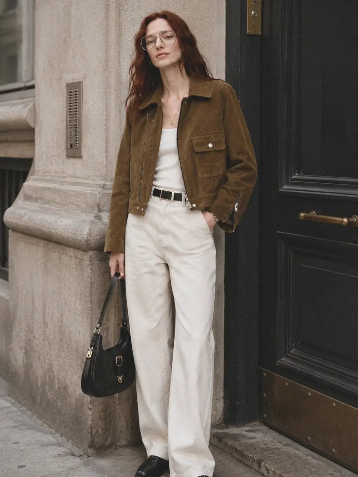 Movie Era suede biker jacket - Green street view