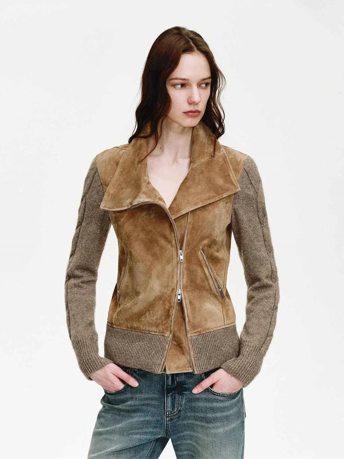 Nishino Twilight Italian sheepskin jacket - Apricot front view