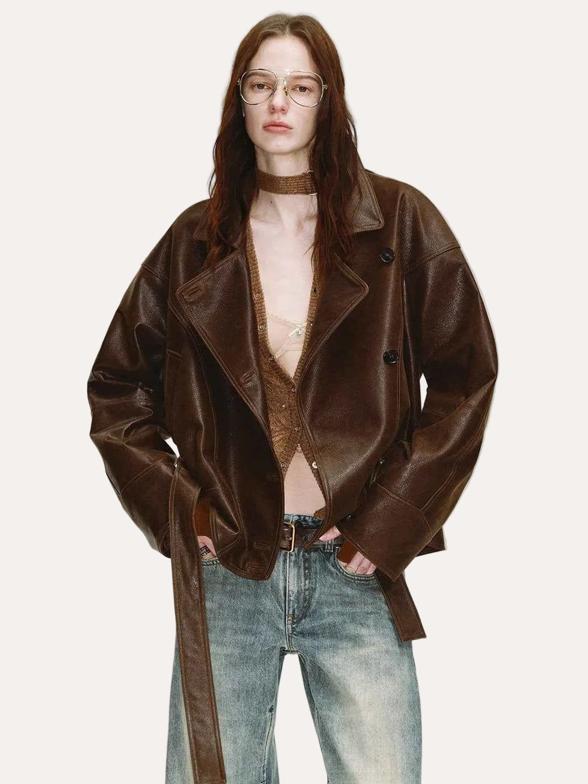 Firelady Fur Women's Waxed Sheepskin Biker Coat - Belted Asymmetric Lapel "Peninsula Black Tea" - variant_title