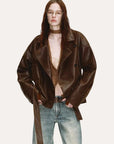 Firelady Fur Women's Waxed Sheepskin Biker Coat - Belted Asymmetric Lapel "Peninsula Black Tea" - variant_title