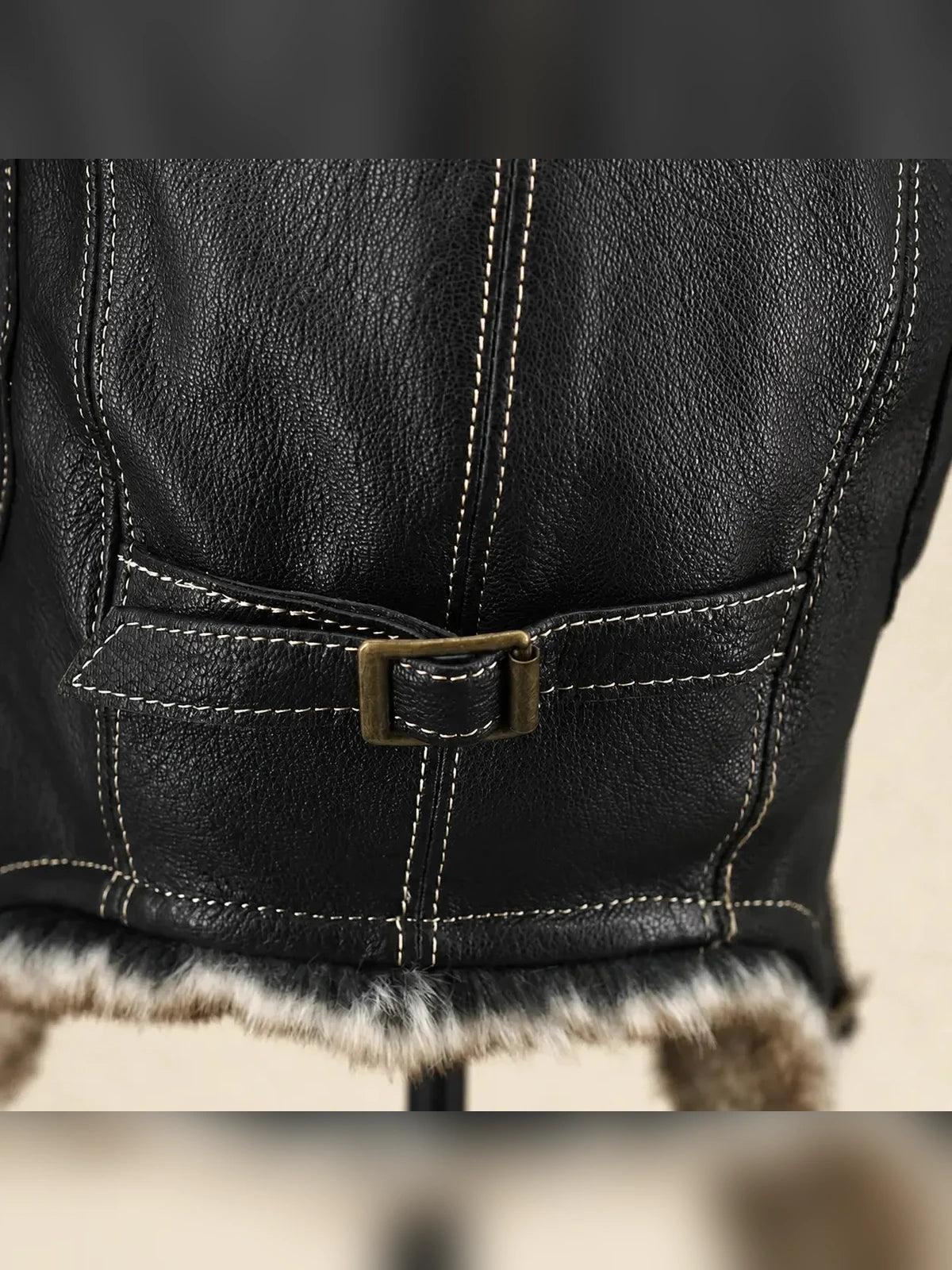 Unisex genuine leather aviator hat with fur lining in Black – product and material detail | Firelady Fur
