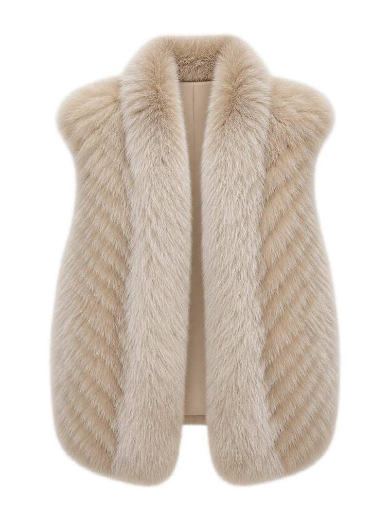 Firelady Fur Women's Finnish Saga Fox Fur Vest – Diagonal Piecing & Curved Stand Collar
