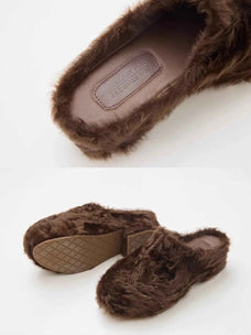 Women's fur-lined platform slip-on sneakers in Cocoa Brown – product and material detail | Firelady Fur
