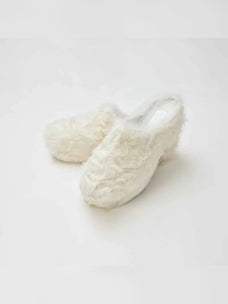 Women's fur-lined platform slip-on sneakers in Milky White – product and material detail | Firelady Fur
