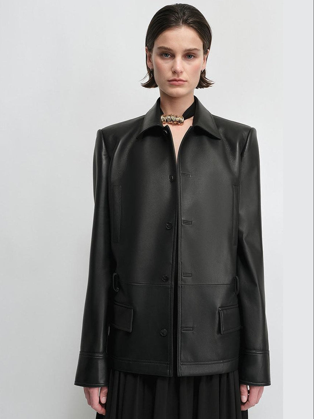 THE ARTM Black Lambskin Leather Jacket - Retro Fitted Suede Coat