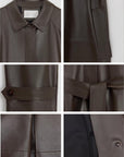 THE ARTM Women's Lambskin Leather Trench Coat - Long A-Line Raglan Sleeve Jacket