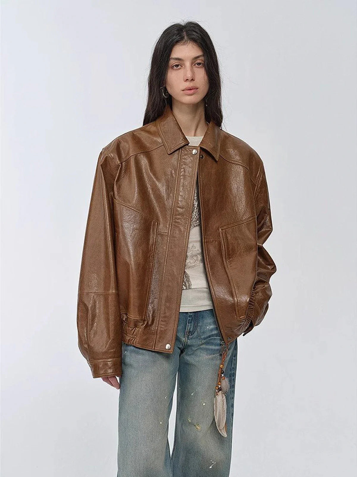 Fashionable Luke yellowish brown waxed leather jacket