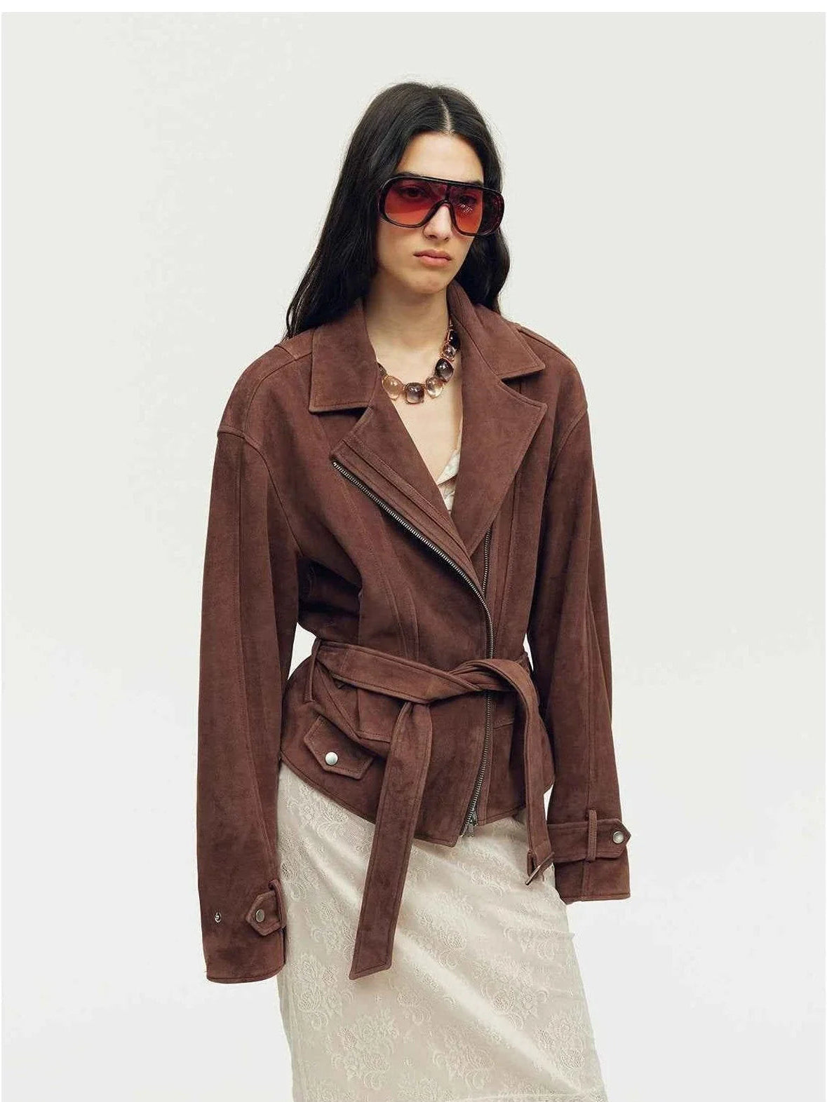 Modern Times sheepskin moto jacket - 09 Reddish-brown